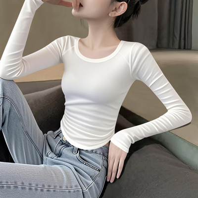 woonam圆领起梗收腰长袖