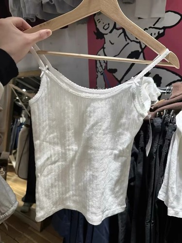 Brandy Girl花边领蝴蝶结甜美吊带女 bm美式辣妹风短款背心夏季
