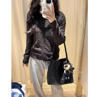 百搭显瘦上衣女 bm麻花纯棉圆领针织开衫 Brandy Girl美式