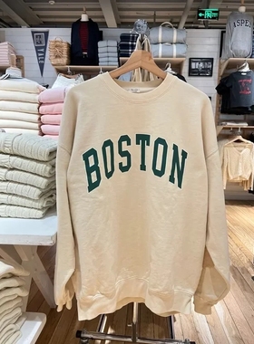 Brandy Girl欧阳娜娜同款Boston字母刺绣宝蓝色套头上衣bm卫衣