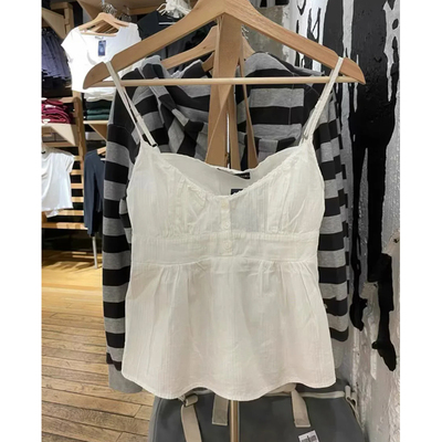 BM吊带收腰纽扣花边V领女背心