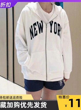 Brandy Girl官网字母NEWYORK宽松连帽bm卫衣拉链外套女上衣潮