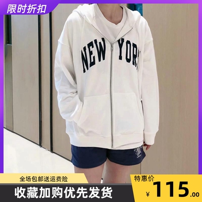 Brandy Girl官网字母NEWYORK宽松连帽bm卫衣拉链外套女上衣潮