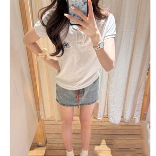 Brandy Girl美式复古bm纯棉灰色猫咪蝴蝶结刺绣polo领短袖T恤