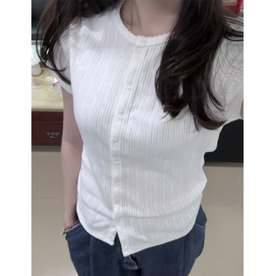 BM纯棉美式复古纯棉开衫修身打底衫短袖T恤上衣女