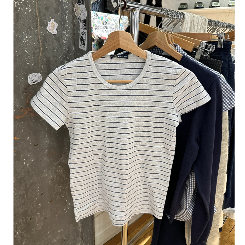 BM条纹短袖T恤女显瘦休闲上衣
