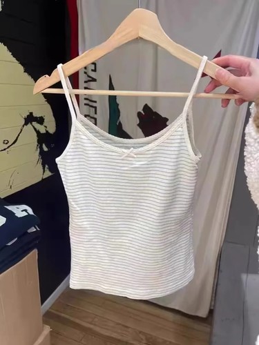 Brandy Girl美式纯棉浅蓝条纹bm吊带背心夏季新款辣妹蝴蝶结内搭