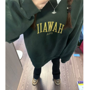 Brandy Girl官网欧美HAWAII夏威夷刺绣宽松圆领上衣bm卫衣女