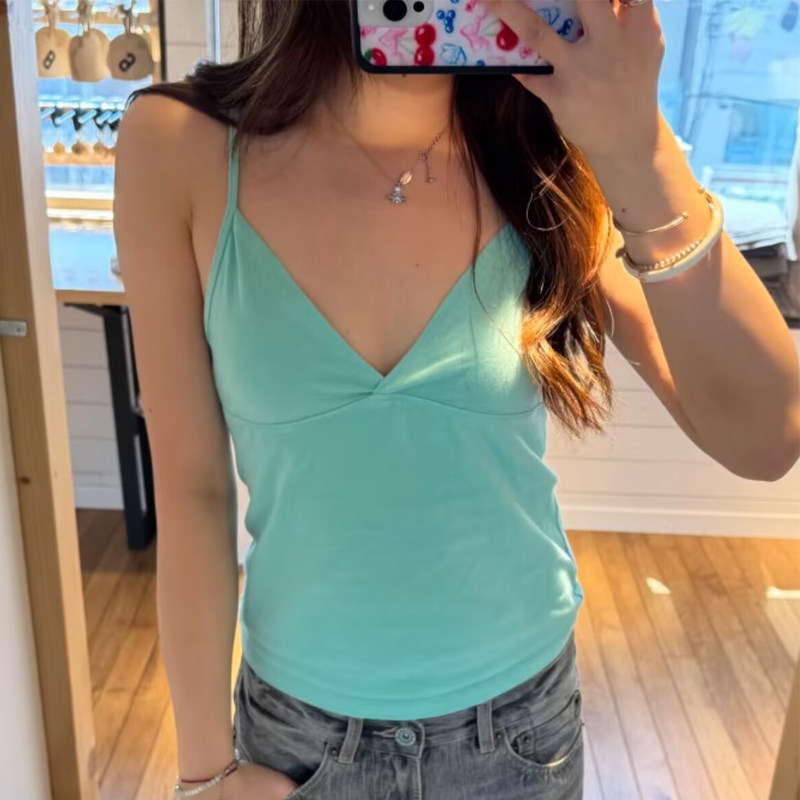 bm美式辣妹挂脖交叉V领显瘦背心图片