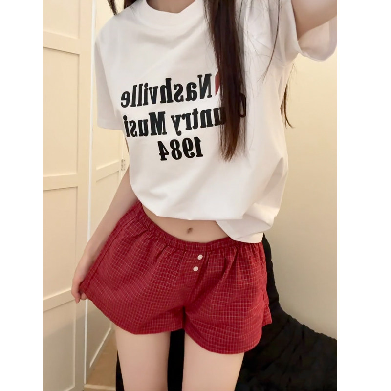 Brandy Girl新款美式复古格子纽扣短裤女甜美bm休闲裤女