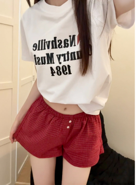 Brandy Girl新款美式复古格子纽扣短裤女甜美bm休闲裤女