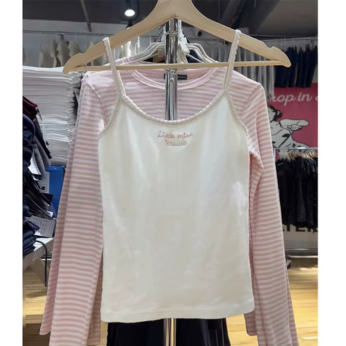 BM美式辣妹粉色花边吊带