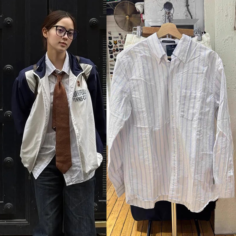 BM条纹长袖衬衫女宽松上衣