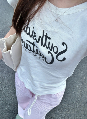 Brandy Girl新款bm纯棉短袖圆领字母印花休闲T恤女短上衣