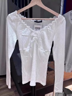 bm系带内搭花边打底修身 T恤女 Girl白色木耳边蝴蝶结长袖 Brandy