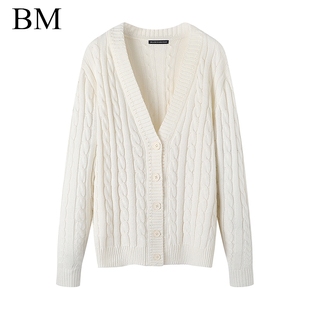 毛衣外套女春秋 复古V领单排扣上衣bm针织开衫 Brandy Girl美式