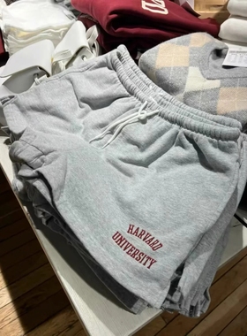 Brandy Girl新款灰色字母刺绣抽绳短裤女 bm学生休闲运动裤热裤夏