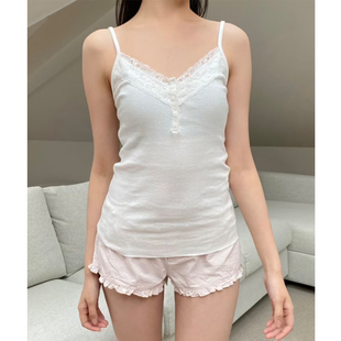 Brandy 显瘦内搭上衣 bm白色蕾丝V领吊带甜美背心女修身