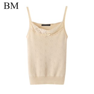 Brandy Girl新款性感针织蕾丝花边吊带 bm打底蝴蝶结打底上衣女