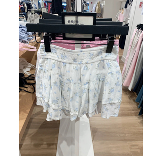 bm新货碎花印花半身裙松紧高腰荷叶边显瘦A字裙女