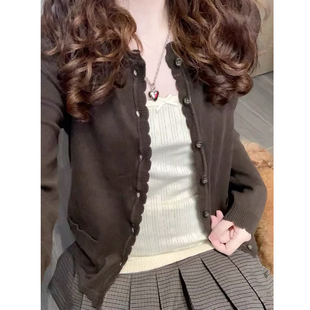 Brandy Girl美式复古bm纯棉波浪边针织开衫百搭显瘦上衣女