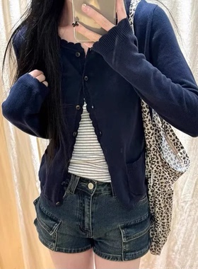 Brandy Girl新款波浪边 bm针织长袖开衫早秋韩系纯色百搭毛衣外套