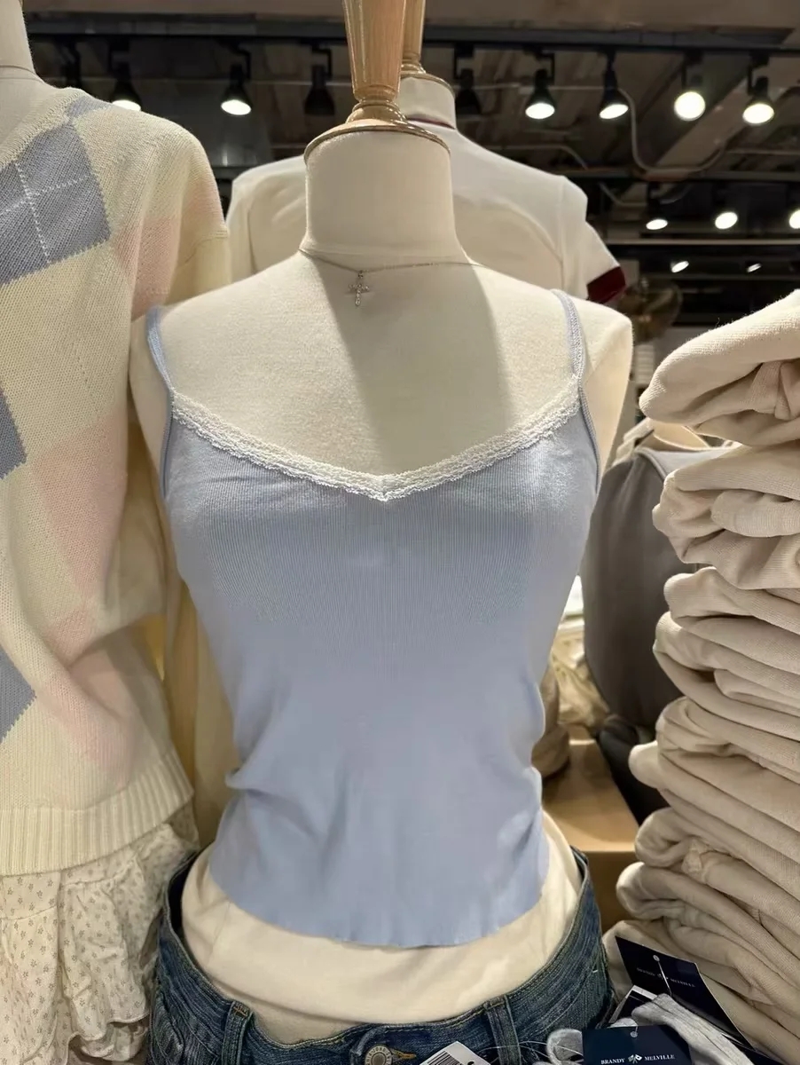 Brandy Girl欧阳娜娜同款蕾丝边打底修身显瘦内搭bm吊带背心女
