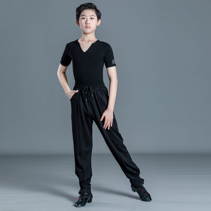 新款男童弹力拉丁裤春季练功服上衣男孩莫代尔训练服长袖集训服装