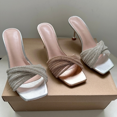 外贸Y单重工水钻舒适细跟凉拖鞋