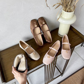 大码 新中式 方头浅口平底单鞋 通勤芭蕾鞋 山茶花玛丽珍鞋 女2025新款