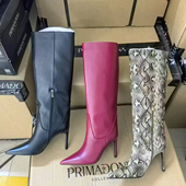 出口意大利 靴 性感尖头细跟长靴女欧美风显瘦侧拉链轻便防滑时装