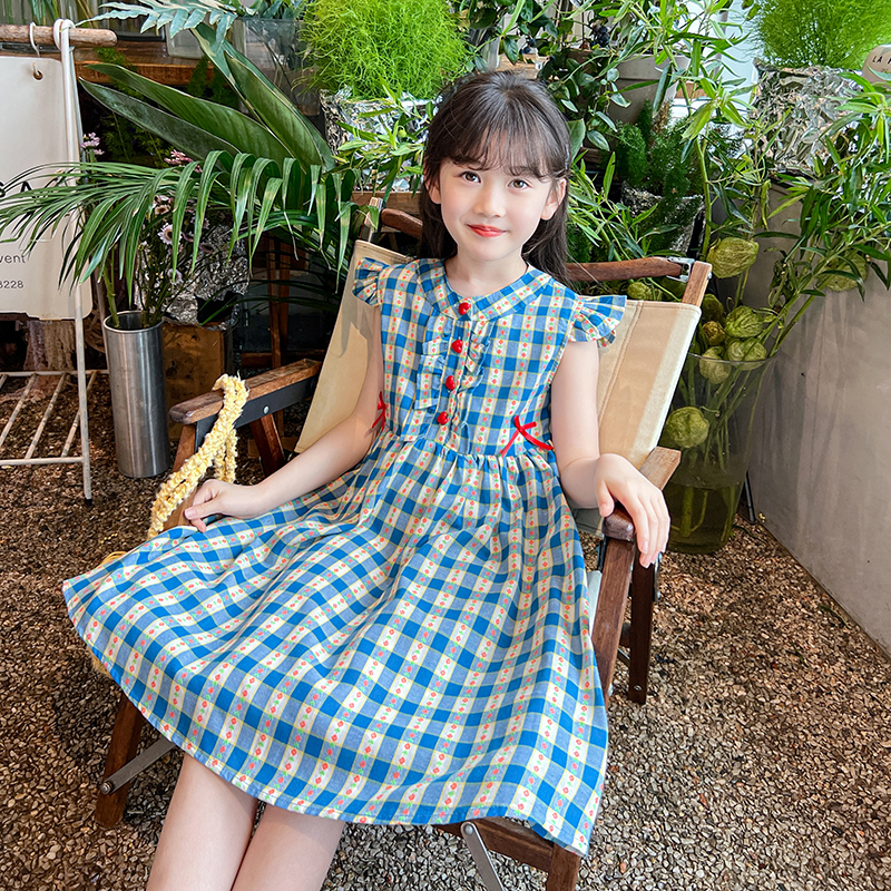 女童连衣裙夏季儿童裙子2025新款洋气夏装女孩韩版棉布格子公主裙