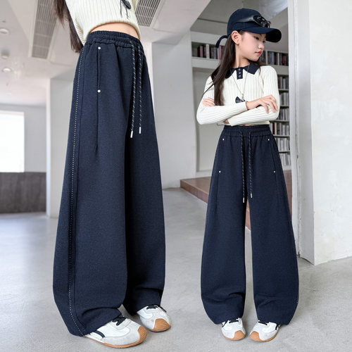 女童裤子秋冬好看加绒针织弯刀裤