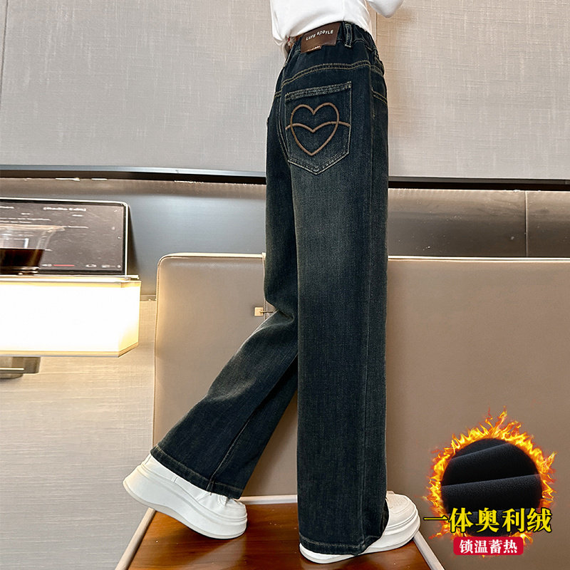 女童加绒牛仔裤秋冬外穿儿童裤子冬季女大童加厚一体绒直筒阔腿裤,童装/婴儿装/亲子装,裤子,淘宝优惠券,粉丝福利购,淘宝优惠卷