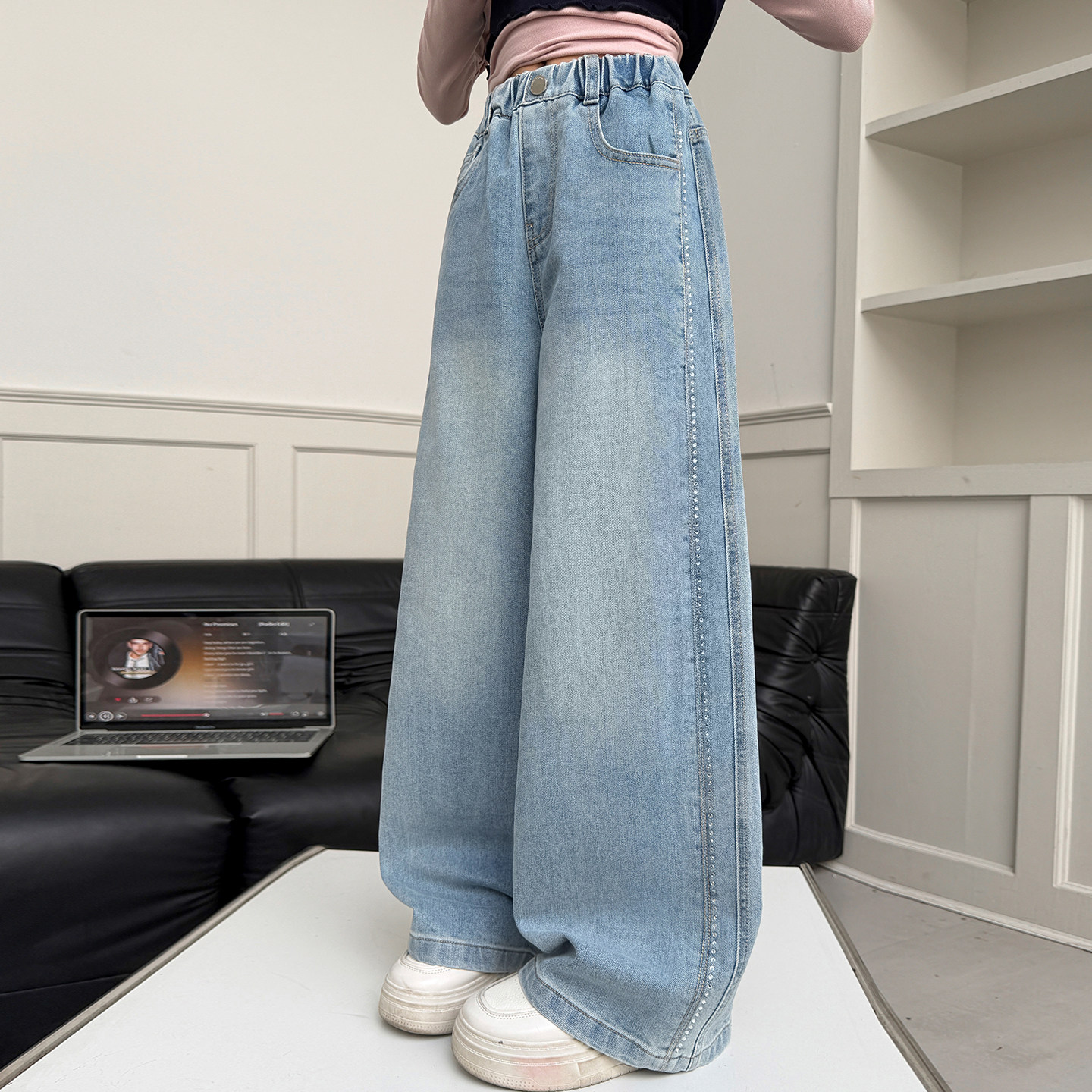 女童裤子春装2026新款洋气大童亮钻牛仔裤春秋网红儿童直筒阔腿裤,童装/婴儿装/亲子装,裤子,淘宝优惠券,粉丝福利购,淘宝优惠卷