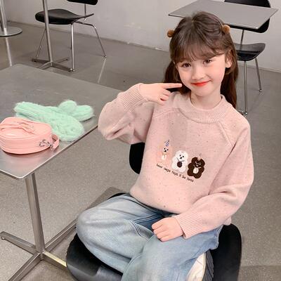 女童毛衣秋冬加厚圆领针织打底衫