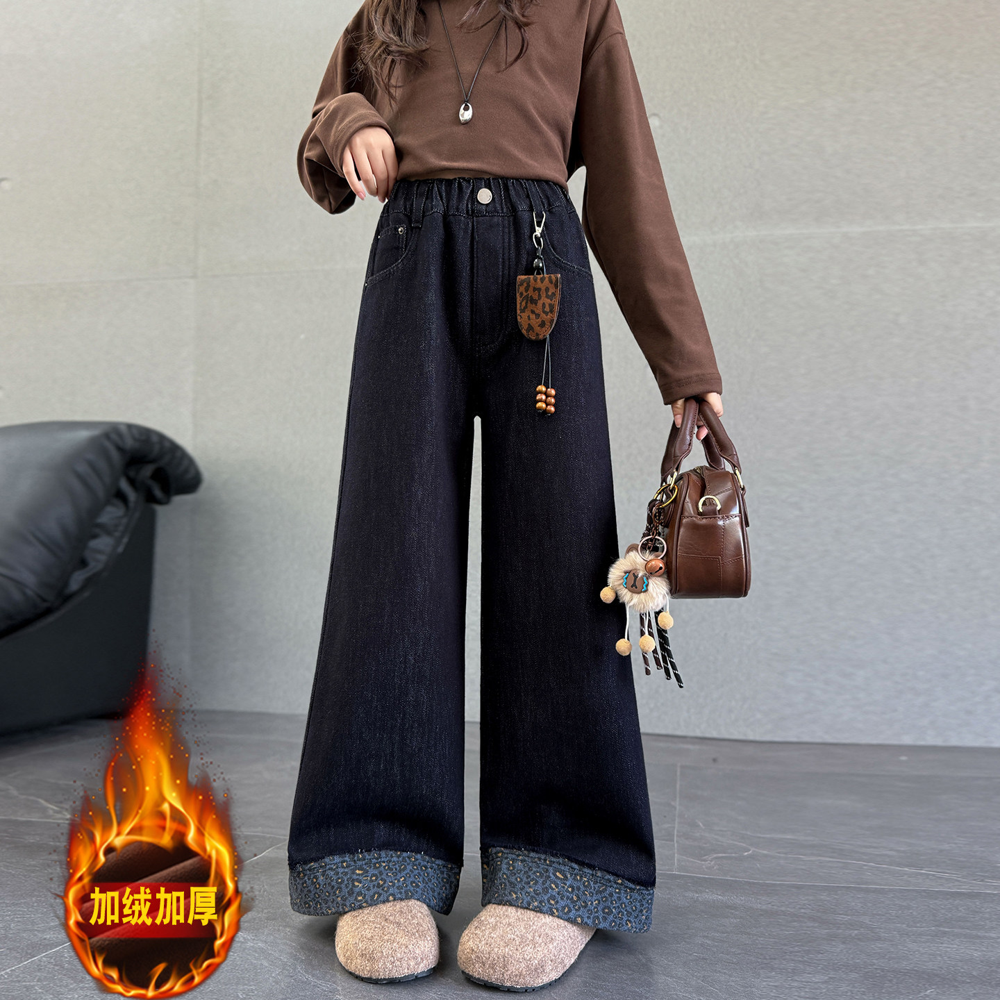 女童加绒牛仔裤秋冬款儿童一体绒裤子冬季大童加厚好看直筒阔腿裤,童装/婴儿装/亲子装,裤子,淘宝优惠券,粉丝福利购,淘宝优惠卷