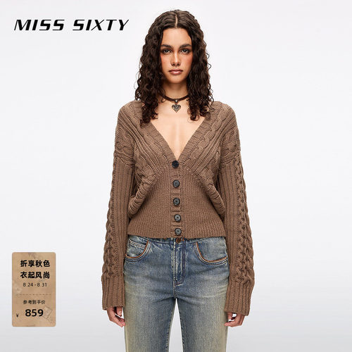 MissSixty绞花V领针织开衫