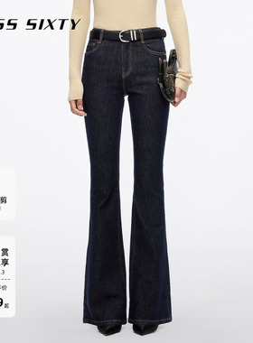 Miss Sixty2025秋冬牛仔裤女高腰修身窄版微喇叭裤广角裤复古洗水