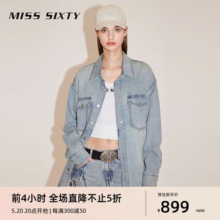 女长袖 牛仔衬衫 新款 Miss 翻领美式 Sixty2024春季 复古磨白休闲百搭