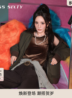 【杨幂同款】Miss Sixty25冬季新款夹棉外套女巴恩风夹克撞色棉服