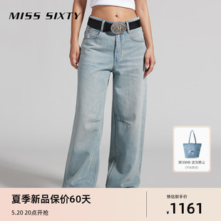 新款 Sixty2024春季 Miss 浅色牛仔裤 环保丹宁 女复古高腰直筒裤