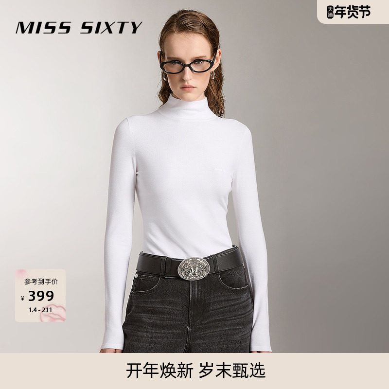 Miss Sixty针织衫上衣女半高领刺绣弹力修身内搭高智感打底