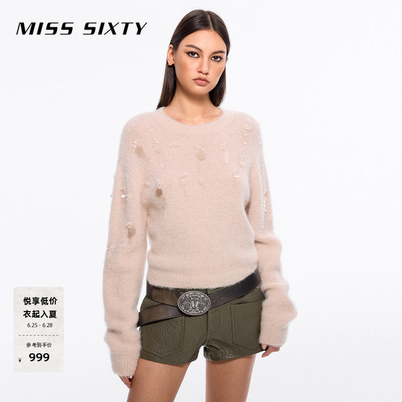 Miss Sixty含羊驼毛针织衫女重工钉珠毛衣温柔气质高级感