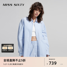 Miss Sixty2024夏季新款衬衫女运动休闲风减龄百搭蓝白条纹长袖