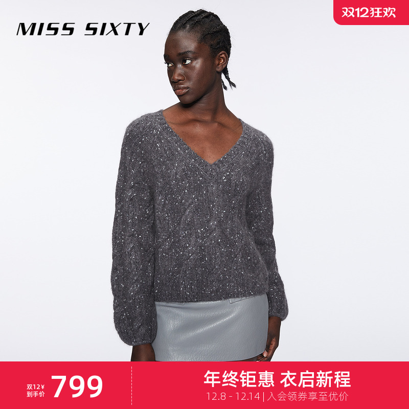 MissSixty复古绞花V领针织衫