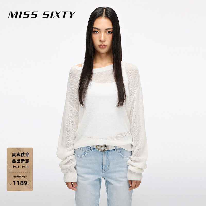 Miss Sixty2026春新款针织衫女绵羊毛叠穿两件套毛衣上衣淡人穿搭