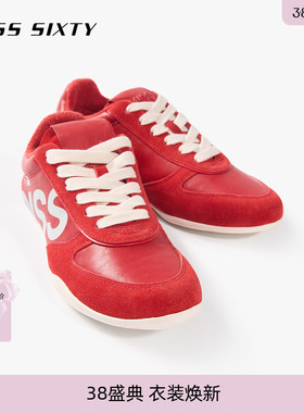 Miss Sixty2025夏季新款运动鞋女红色拼皮双鞋带阿甘鞋休闲鞋皮革