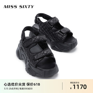 新款 女羊皮革松糕厚底魔术贴露趾休闲运动 凉鞋 Sixty2024春季 Miss