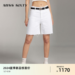 牛仔短裤 Miss 新款 女白色高腰显瘦直筒裤 Sixty2024夏季 磨破高街风